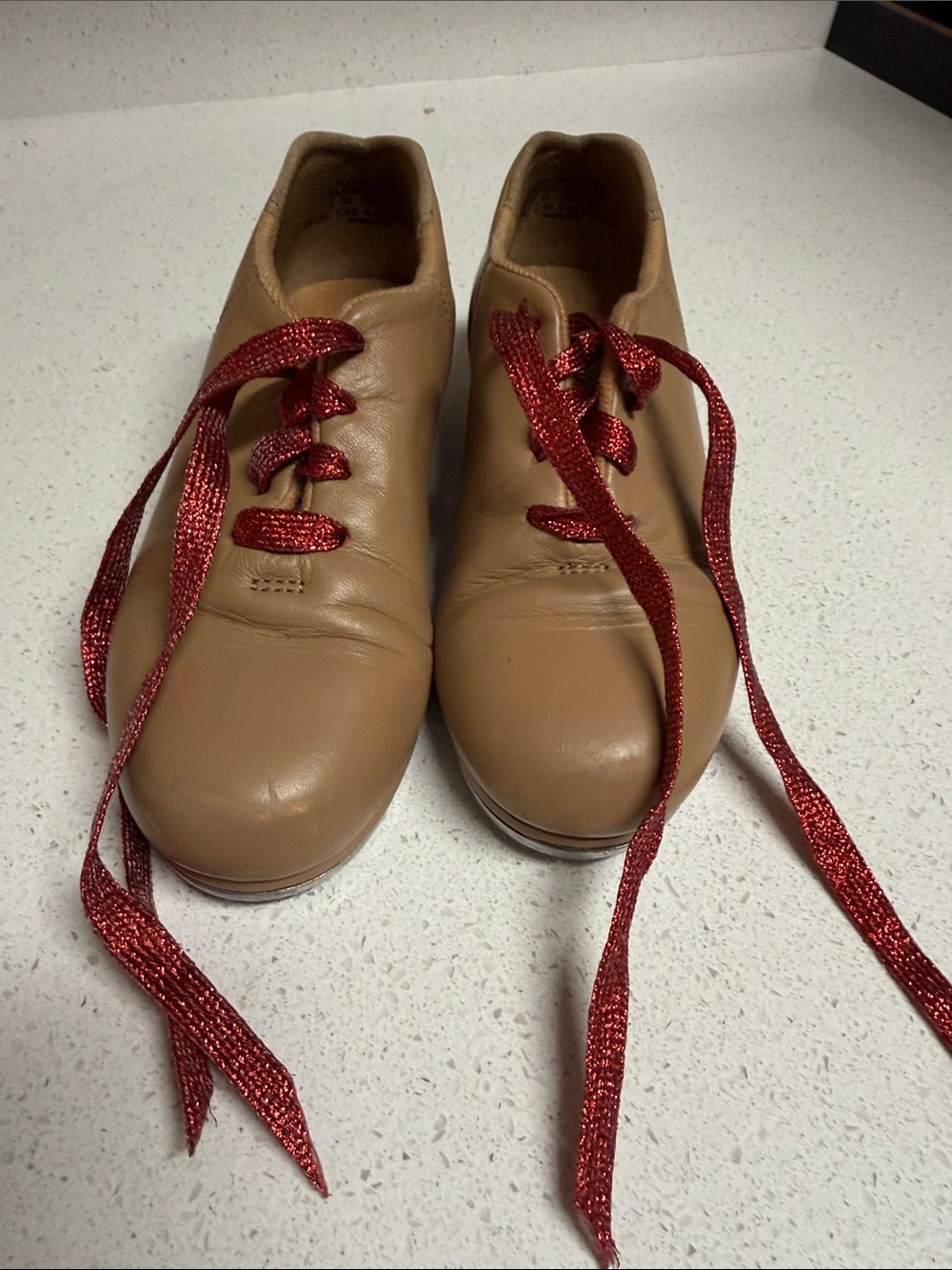 Capezio Tan Leather Flats with Red Sparkle Laces